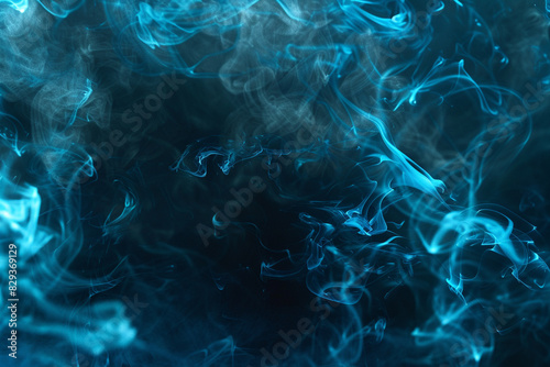 Modern performance ambiance with glossy black smoke enhanced by bright cerulean loops.