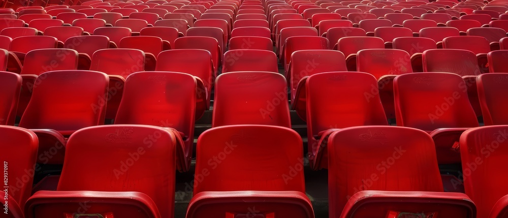 Naklejka premium Rows of red stadium seats, creating a repeating pattern