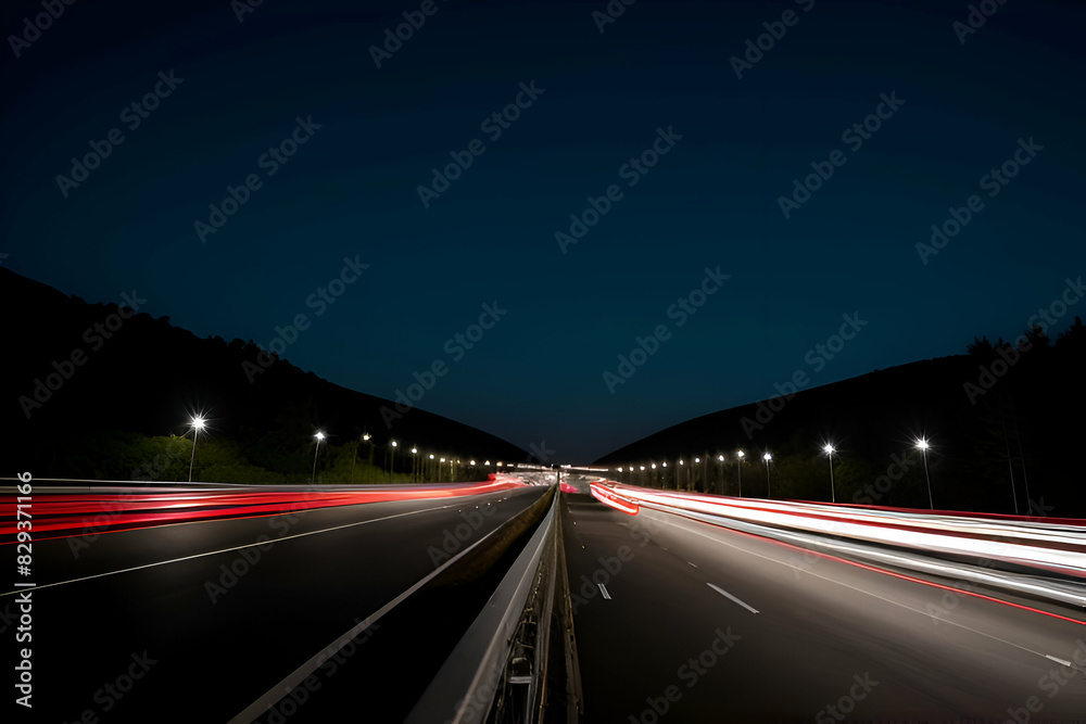 Night traffic with blurred traces from cars