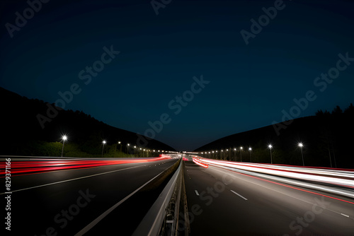 Night traffic with blurred traces from cars