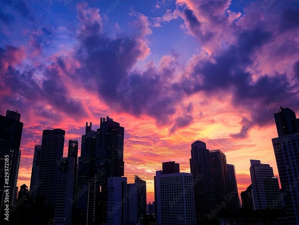 A dynamic cityscape at sunset, with skyscrapers silhouetted against a vibrant sky, showcasing urban beauty A dynamic cityscape at sunset, with skyscrapers silhouetted against a vibrant sky, showcasing urban beauty