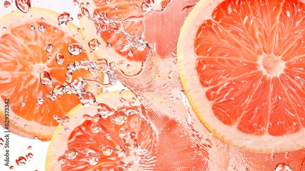Photorealistic grapefruit slices and juice splash isolated Photorealistic grapefruit slices and juice splash isolated