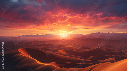 A Desert Landscape with Rolling Dunes and a Stunning Sunset