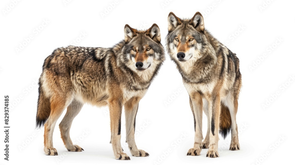 Two wolves alone on a white background Two wolves alone on a white background