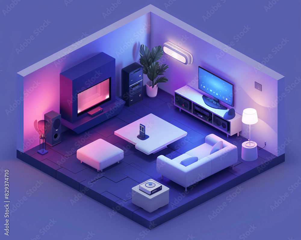 A futuristic smart home interior featuring AI-augmented reality interfaces, with holographic displays showing various smart home components. The minimalist design uses a minimal color palette and A futuristic smart home interior featuring AI-augmented reality interfaces, with holographic displays showing various smart home components. The minimalist design uses a minimal color palette and