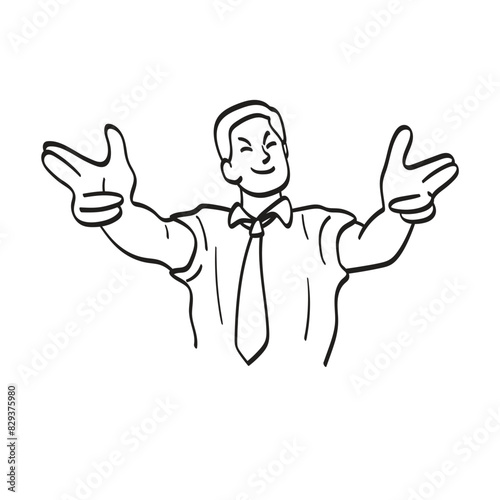 businessman with two hands gesturing fire gun weapon illustration vector hand drawn isolated on white background