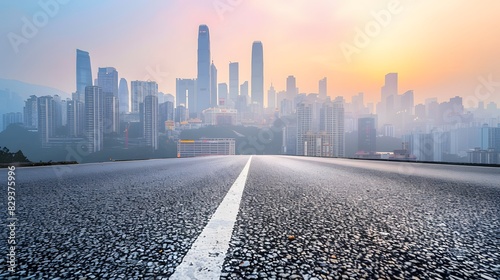 Modern City at Sunrise with Empty Road