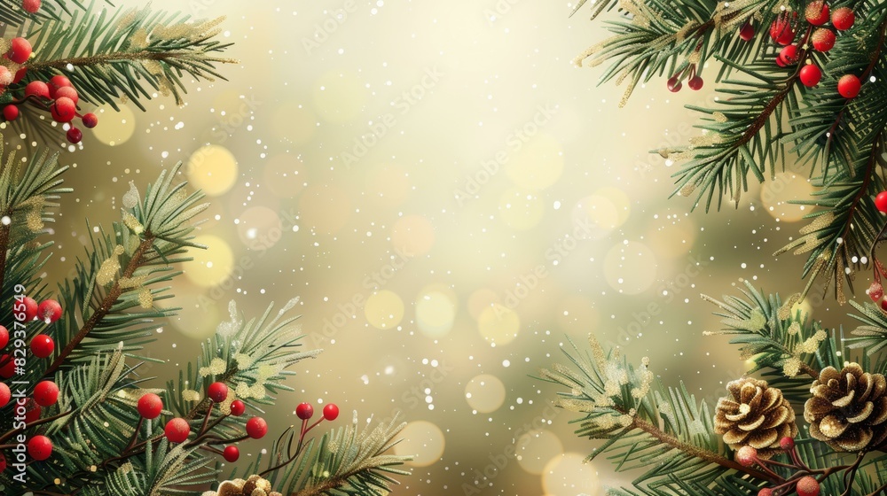 Christmas background with fir branches and red berries Christmas background with fir branches and red berries