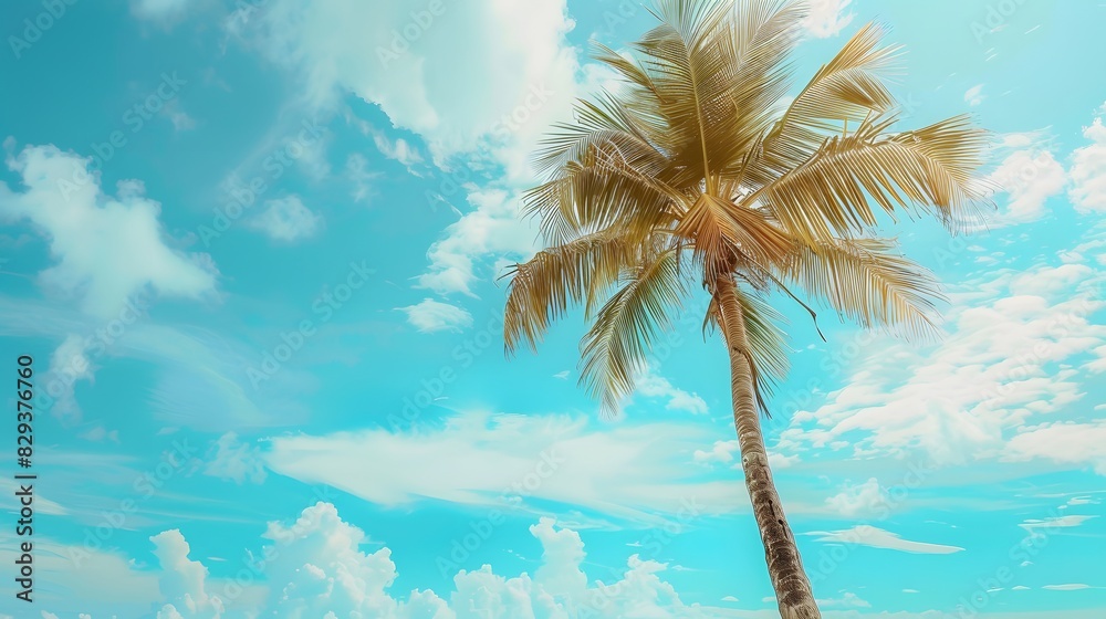 Single Palm Tree against Blue Sky and Ocean Single Palm Tree against Blue Sky and Ocean