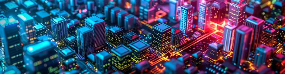 Futuristic Smart Cyber City: Innovative Urban Landscape in Digital Circuitry, futuristic technology concept, graphic banner design Futuristic Smart Cyber City: Innovative Urban Landscape in Digital Circuitry, futuristic technology concept, graphic banner design