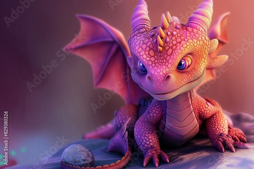 cute western dragon cartoon in 3d by generative ai photo