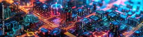 Futuristic Smart Cyber City: Innovative Urban Landscape in Digital Circuitry, futuristic technology concept, graphic banner design
