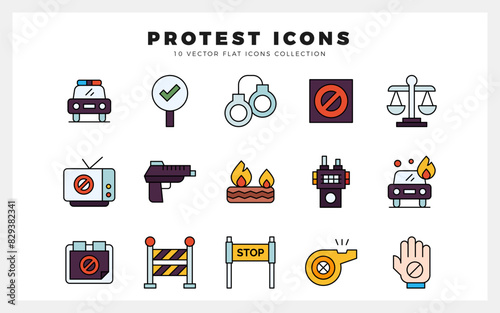 15 Protest Lineal Color icon pack. vector illustration.