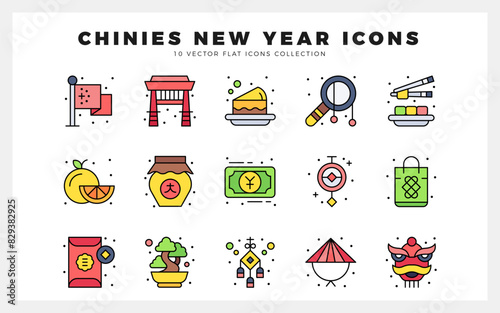 15 Chinese New Year  Lineal Color icon pack. vector illustration.