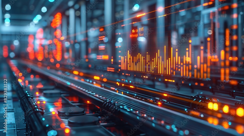 industrial IoT solutions in a factory setting, with colorful graphs and charts showing improvements in productivity industrial IoT solutions in a factory setting, with colorful graphs and charts showing improvements in productivity