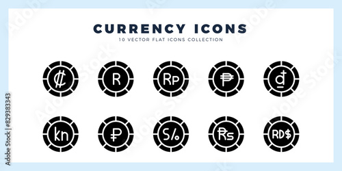 10 Currency Coin Glyph icon pack. vector illustration.