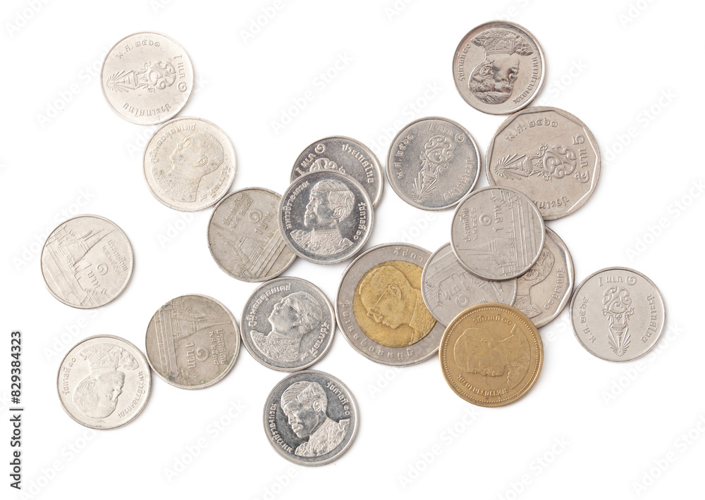 Thailand coins isolated on white background. Close-up Thailand coins isolated on white background. Close-up
