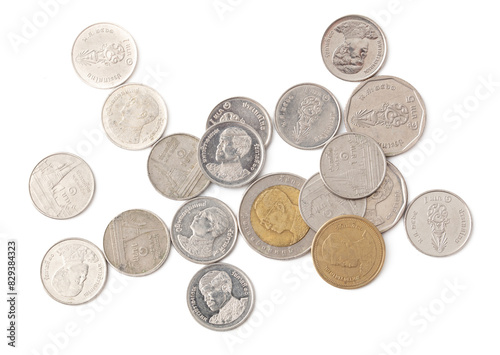 Thailand coins isolated on white background. Close-up