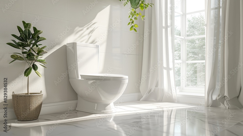 Modern white toilet positioned in a bright, airy bathroom with sleek surfaces and minimalist decor, enhancing the relaxation vibe Modern white toilet positioned in a bright, airy bathroom with sleek surfaces and minimalist decor, enhancing the relaxation vibe