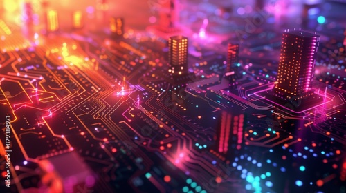 Futuristic Smart Cyber City: Innovative Urban Landscape in Digital Circuitry, futuristic technology concept,  graphic banner design © Di