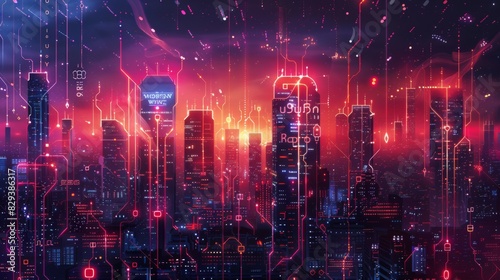 Futuristic Smart Cyber City: Innovative Urban Landscape in Digital Circuitry, futuristic technology concept, graphic banner design