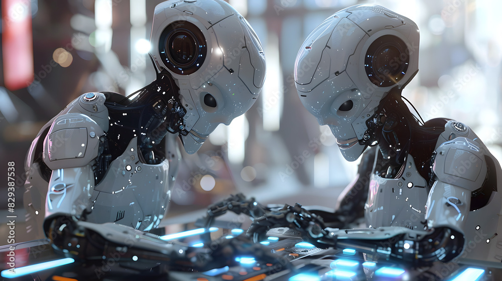 Fototapeta premium Futuristic AI robots playing a game together