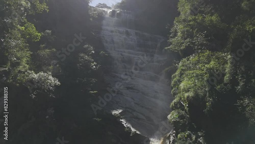 Drone hovers in front of Sossego Waterfall in Chapada Diamantina photo
