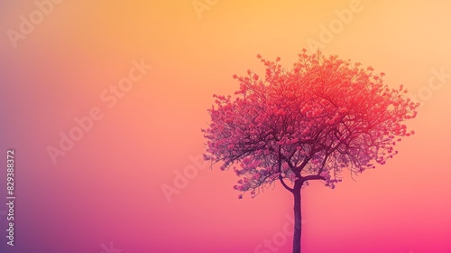 Single cherry blossom isolated on pastel backdrop, copy space, vivid hues, Double exposure silhouette with blooming trees © CHOI POO