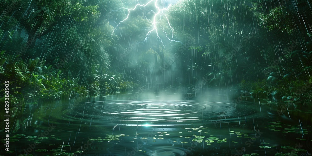 Fototapeta premium Stormy Jungle: Nature's Fury, generative ai