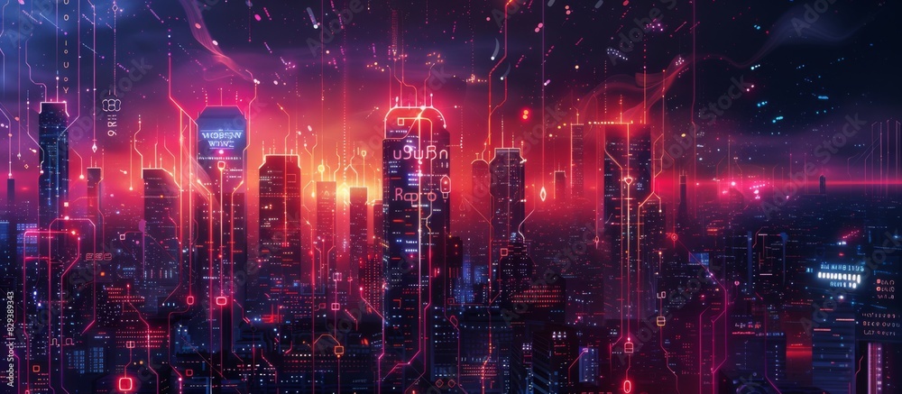 Futuristic Smart Cyber City: Innovative Urban Landscape in Digital Circuitry, futuristic technology concept, graphic banner design Futuristic Smart Cyber City: Innovative Urban Landscape in Digital Circuitry, futuristic technology concept, graphic banner design