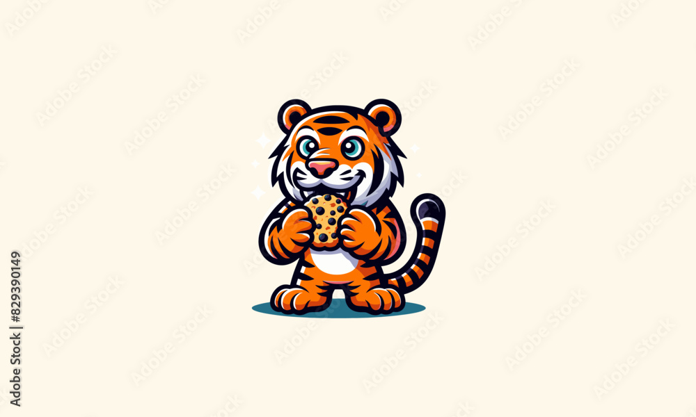 tiger cute eat cookies vector mascot flat design tiger cute eat cookies vector mascot flat design