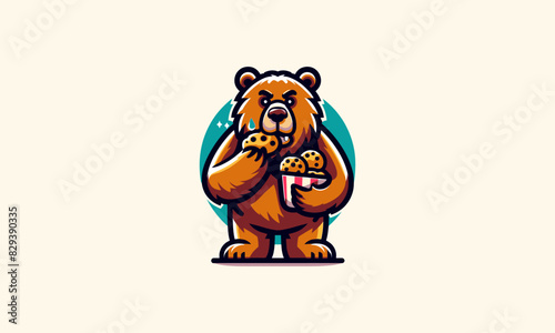 grizzly eat cookies vector illustration mascot design