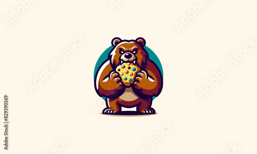 grizzly eat cookies vector illustration mascot design