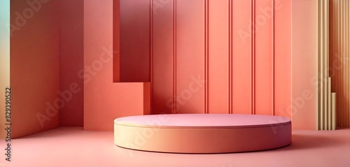 Simple and eco-friendly pastel color platform for product display: sustainable materials and clean aesthetic, the platform wall is a pastel color background.