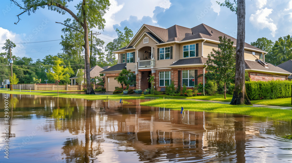Houses standing in the suburbs, surrounded by flooded streets. Houses standing in the suburbs, surrounded by flooded streets.
