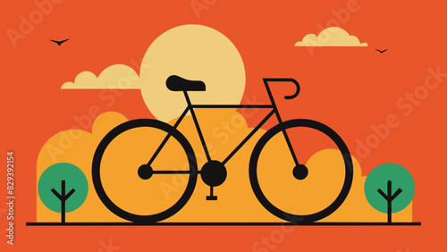 Black bicycle on an orange background. Bike to work concept