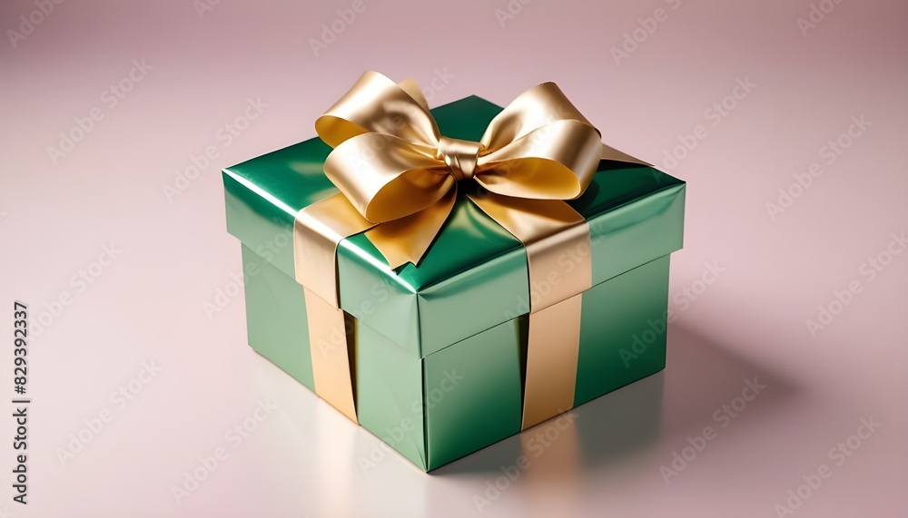 Obraz premium green and golden gift box isolated on transparent background cutout