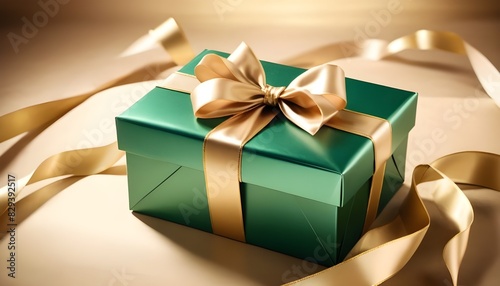 green and golden gift box isolated on transparent background cutout