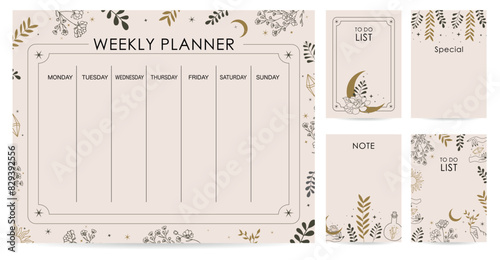 cute weekly planner background with boho.Vector illustration for kid and baby.Editable element