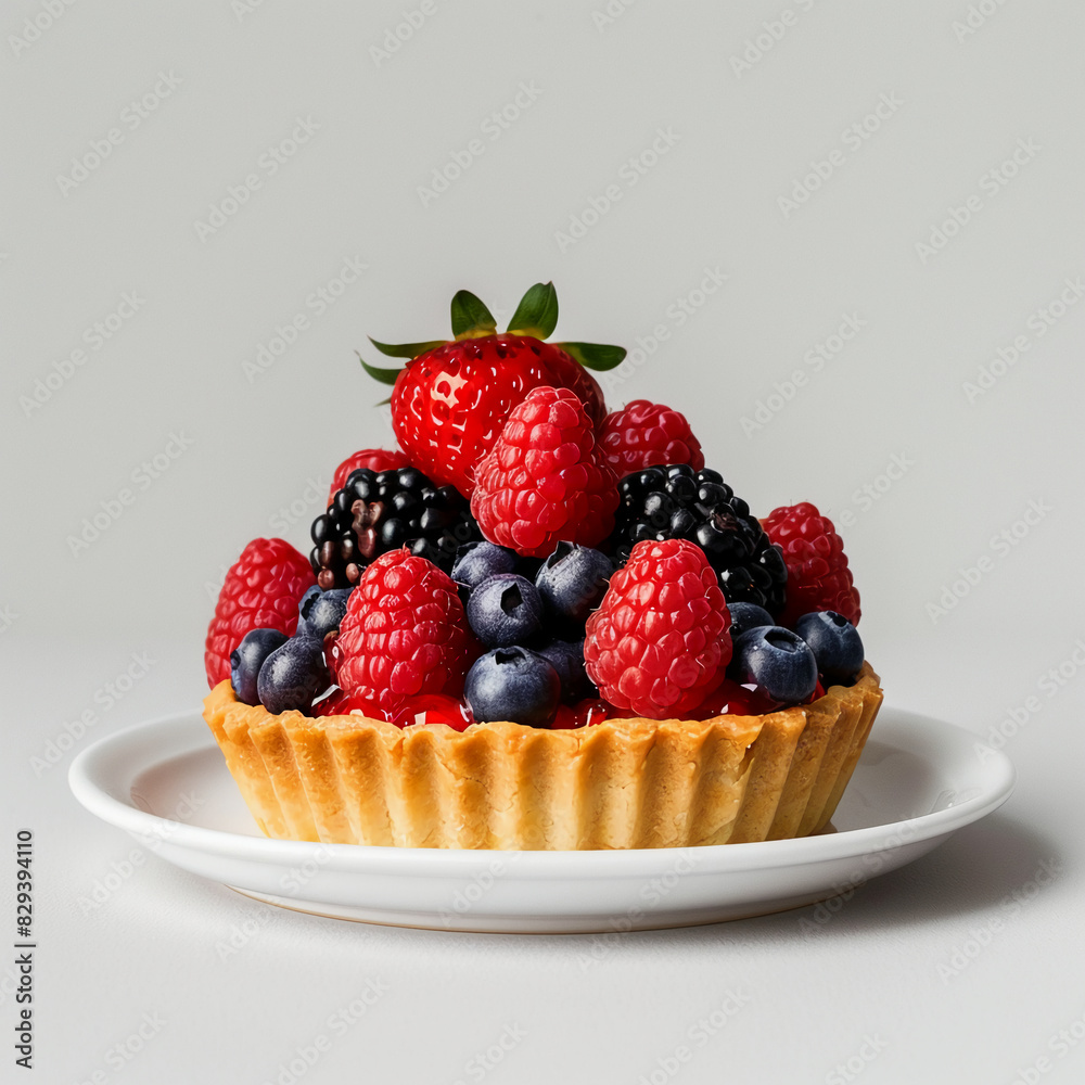 Theatrical Fruit Tart on Silver Plate in Minimalist Elegance Theatrical Fruit Tart on Silver Plate in Minimalist Elegance