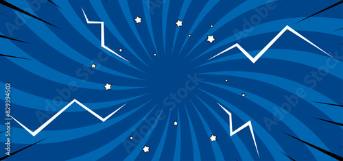 Blue  comic banner background with lightning amd stars