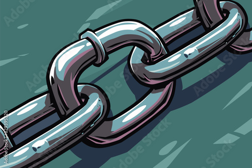 Iron heavy chain links close up. Vector illustration