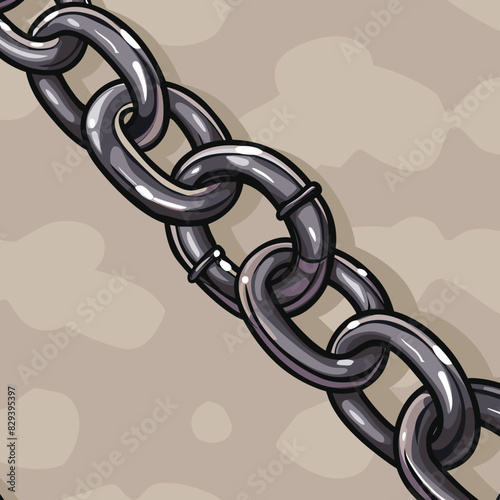 Iron heavy chain links close up. Vector illustration