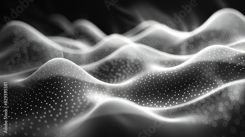 Abstract background with monochrome wave lines on black background. © Usman