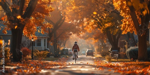 Teenager Cycling in Fall Neighborhood  generative ai