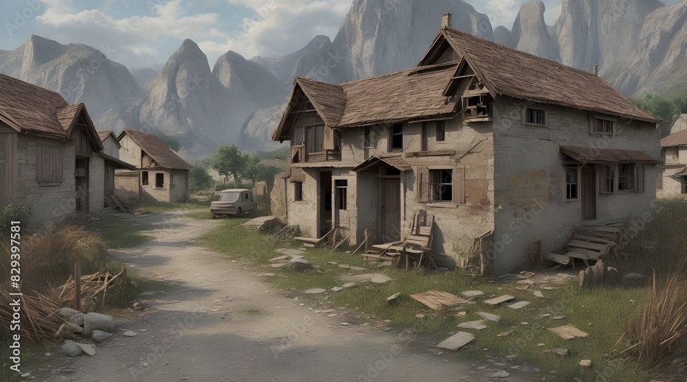 abandoned village illustration background art.generative.ai abandoned village illustration background art.generative.ai