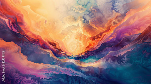 Visualize a breathtaking abstract tableau where colors blend softly into a captivating vista