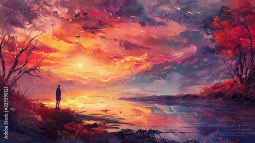 Visualize a captivating scene painted with an elegant blend of smooth and vibrant colors