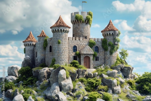 castle fortress in 3d style by generative ai photo