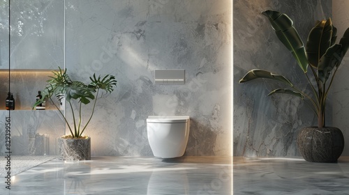 Elegant white toilet in a tranquil bathroom setting with marble accents and soothing colors  perfect for luxury interiors--s 250